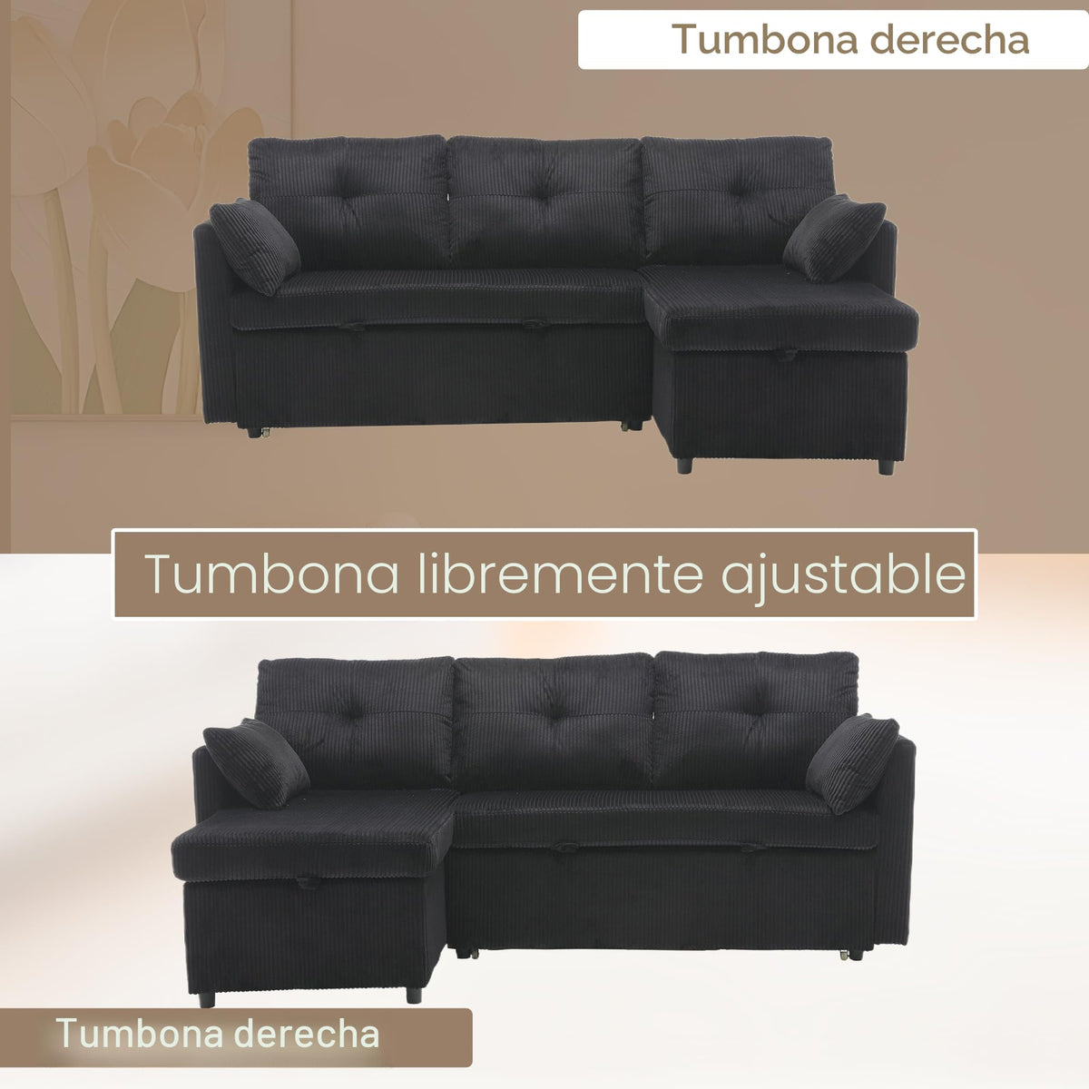 Lubvtti Sofá cama de 3 plazas moderno con función de cama, con espacio de almacenamiento, cargador USB, reposabrazos portaobjetos y 2 cojines, sofá de esquina en L, sofá de 3 plazas, chenilla (C-gris)