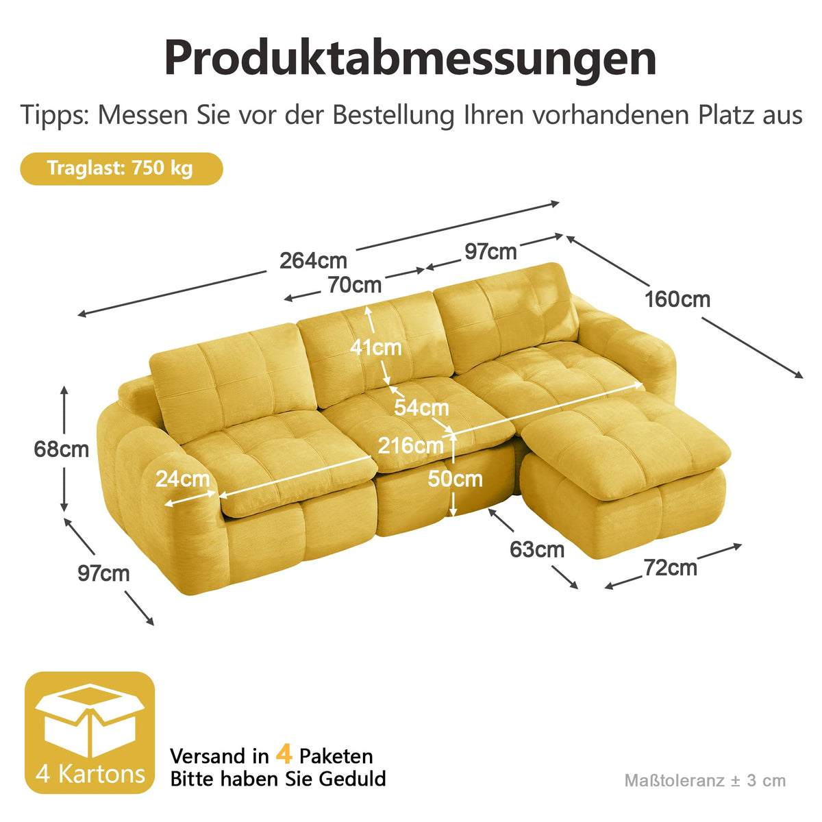 Sofá de 3 plazas con 1 taburete chenilla beige
