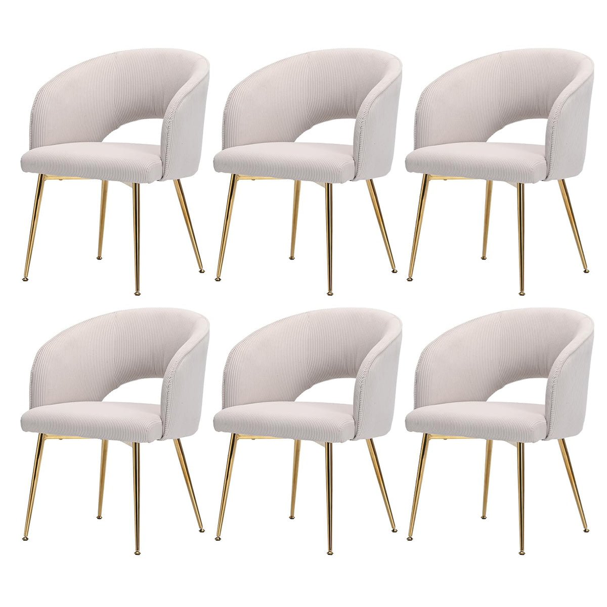 Juego de 6 sillas de comedor de terciopelo, sillas tapizadas con reposabrazos, patas doradas, sillas de cocina, para salón, dormitorio, oficina (6, blanco crema)