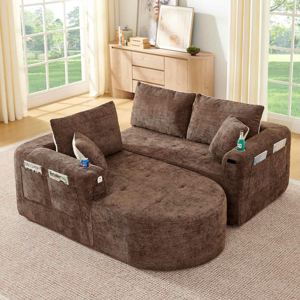 KOMHTOM Sofá Chaise Longue en L con Cojines (Negro)