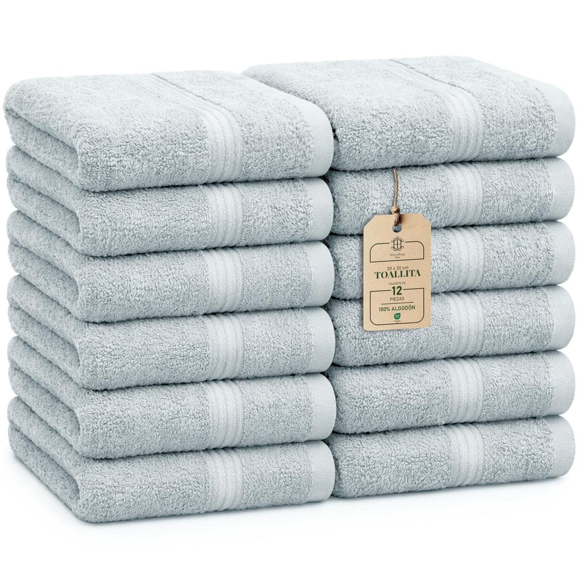 Luxe Set de 12 Toallas de Mano (Gants de Toilette) – 100% Algodón, Suaves & Absorbentes, Fáciles de Mantener, Premium para el Rostro, 30×30 cm, Verde Salvia