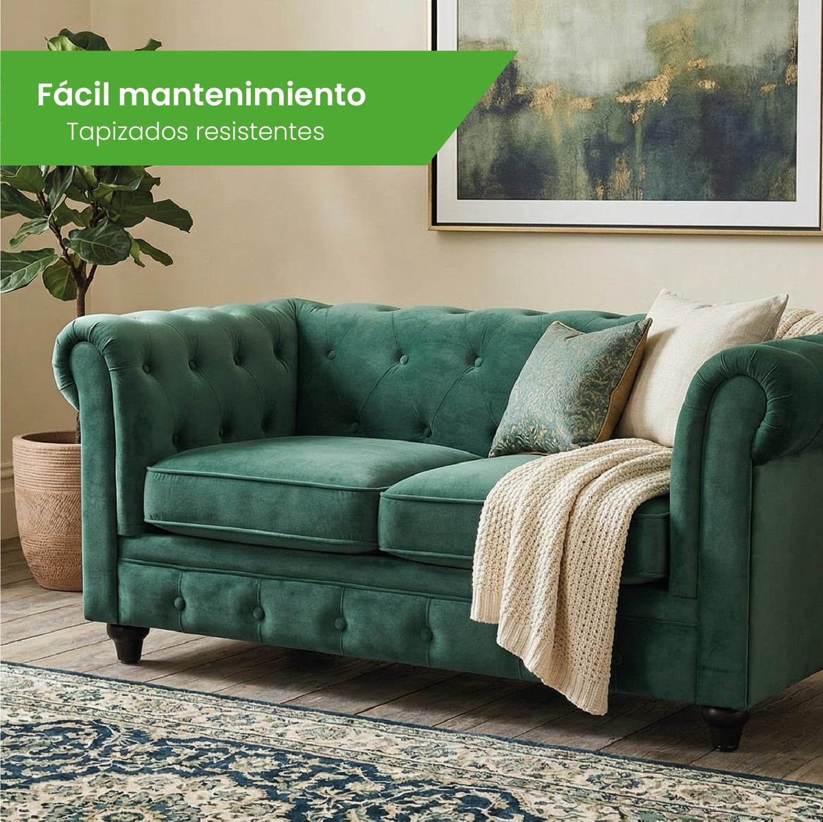 Sofá Chesterfield 3 Plazas | Terciopelo Verde Vintage