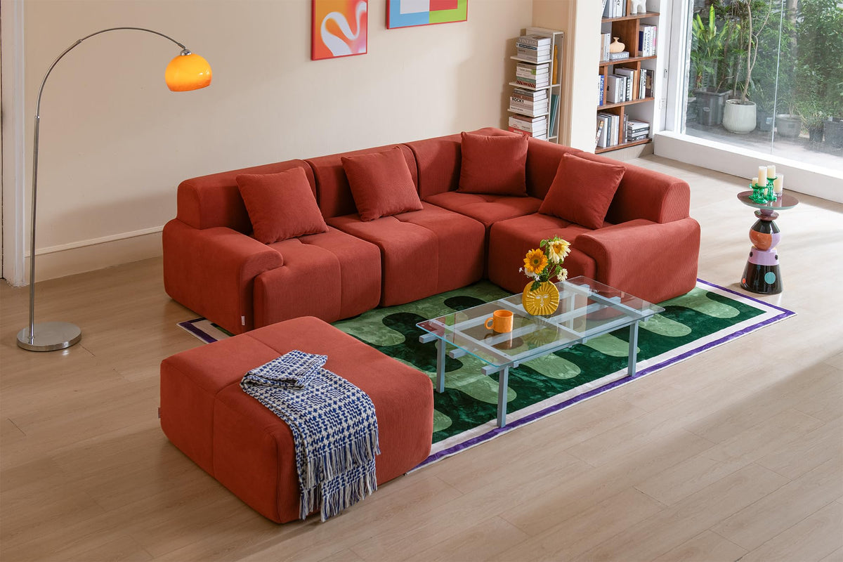 Sofá Modular 3 plazas con Chaise Longue, tapizado en Chenilla, Fundas de Cojines desenfundables (Gris Mineral, 3 plazas con Chaise Longue)