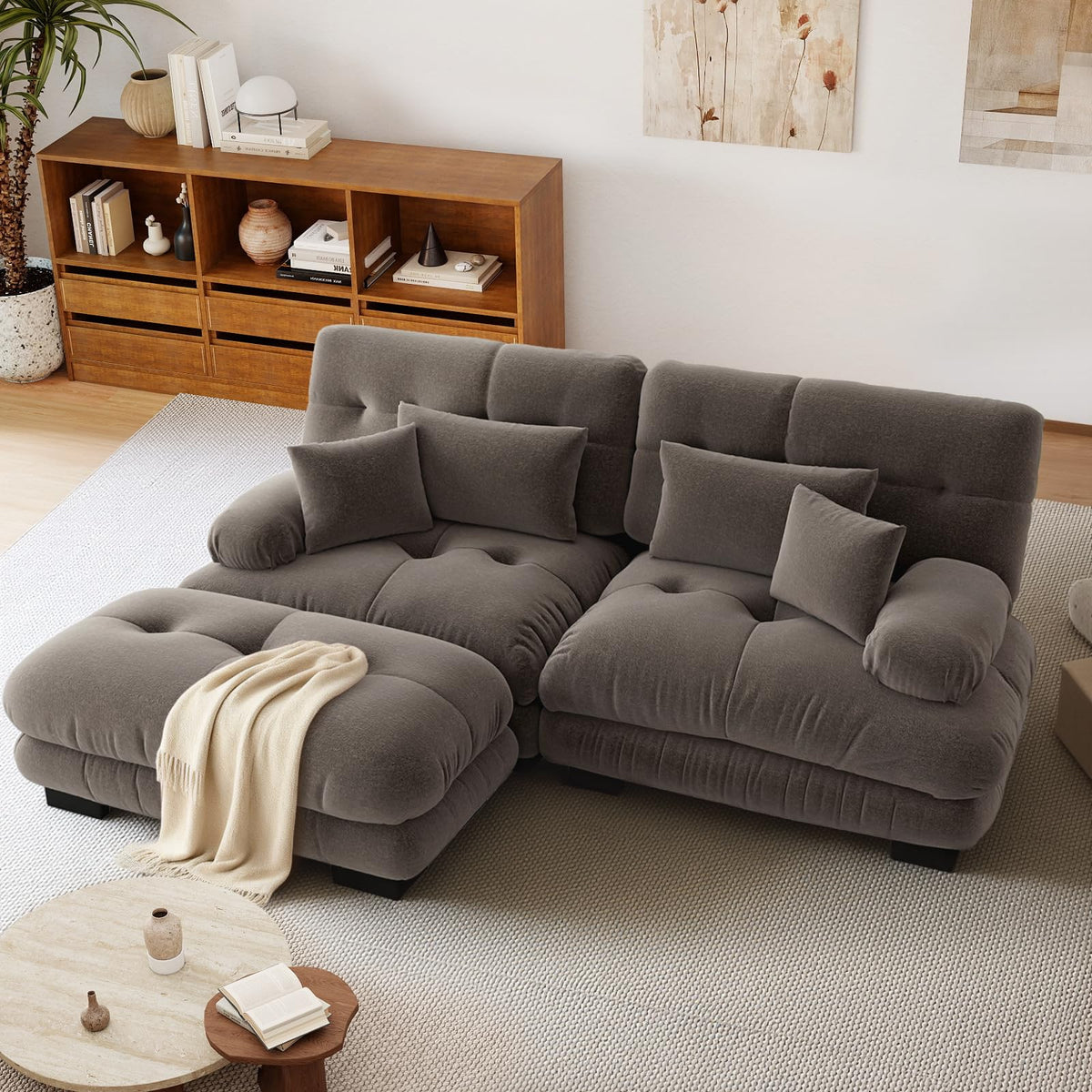 SoarFlash Sofá U Modular de 4 plazas para salón Moderno, sofá Nube de Tela Chenille con reposabrazos, Color Amarillo, 145×406 cm