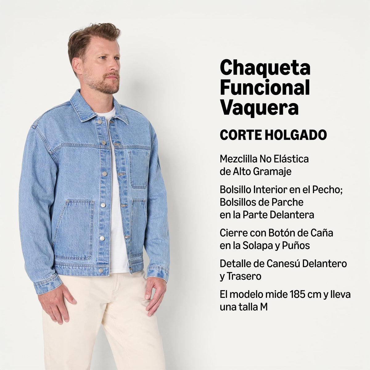 Amazon Essentials Hombre Chaqueta Funcional Vaquera Rígida de Corte Holgado