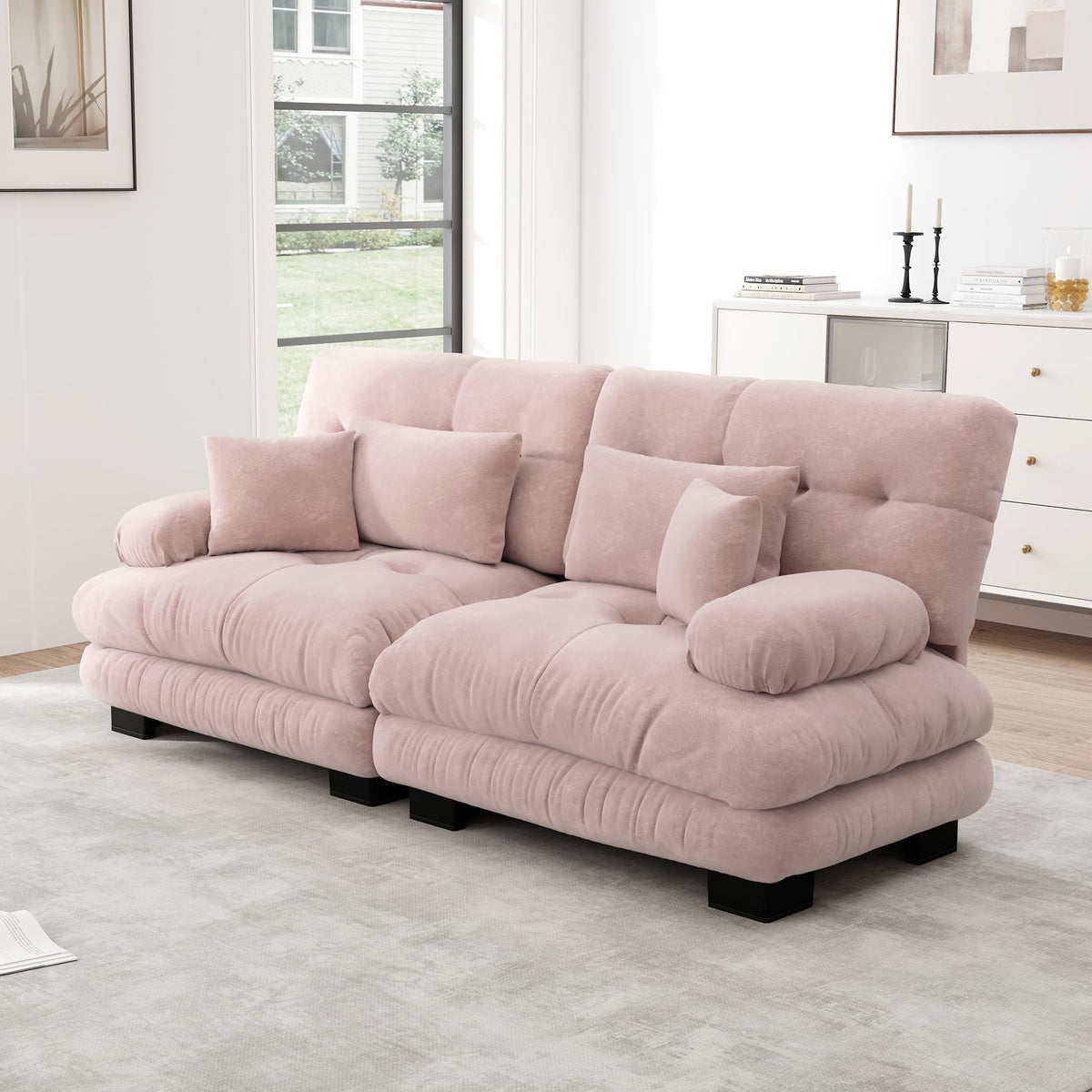 Sofá seccional Cloud en forma de L de 4 plazas con otomana móvil, ciniglia paisaje residencial con asiento profundo y reposabrazos anchos, gran sofá de sala para apartamento