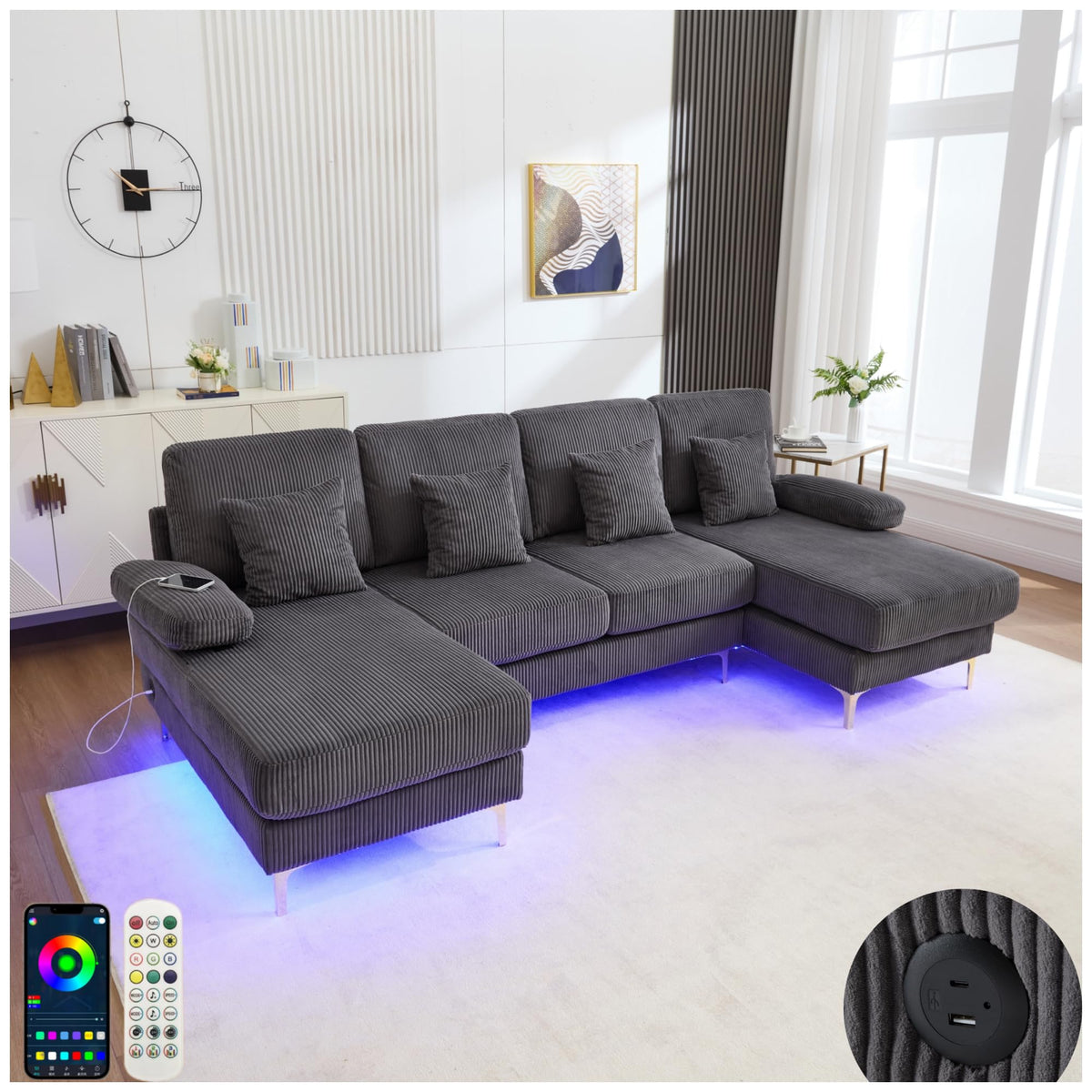 Sapgaks Sofá Seccional en U Moderno,Sofá 4 plazas,Mueble Acolchado de diseño Moderno,Tela de Chenilla (Beige)