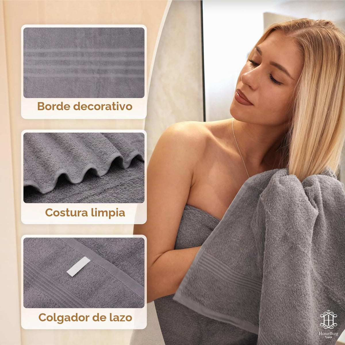 Luxe Set de Toallas 100% Algodón - 8 Piezas, 3 tamaños (30×30, 40×70 y 65×137 cm) - Suaves, absorbentes y de fácil Cuidado, Blanco