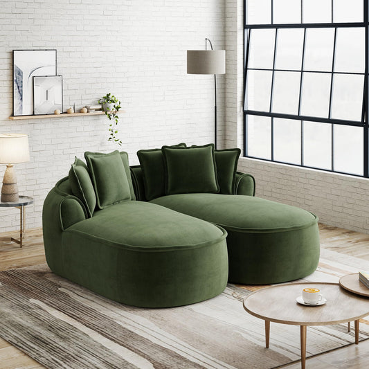 Sofá modular en forma de L sin marco, cómodo sofá de chenilla nube con asiento profundo, chaise longue moderno, extra grande, cojín ideal para salón, color verde