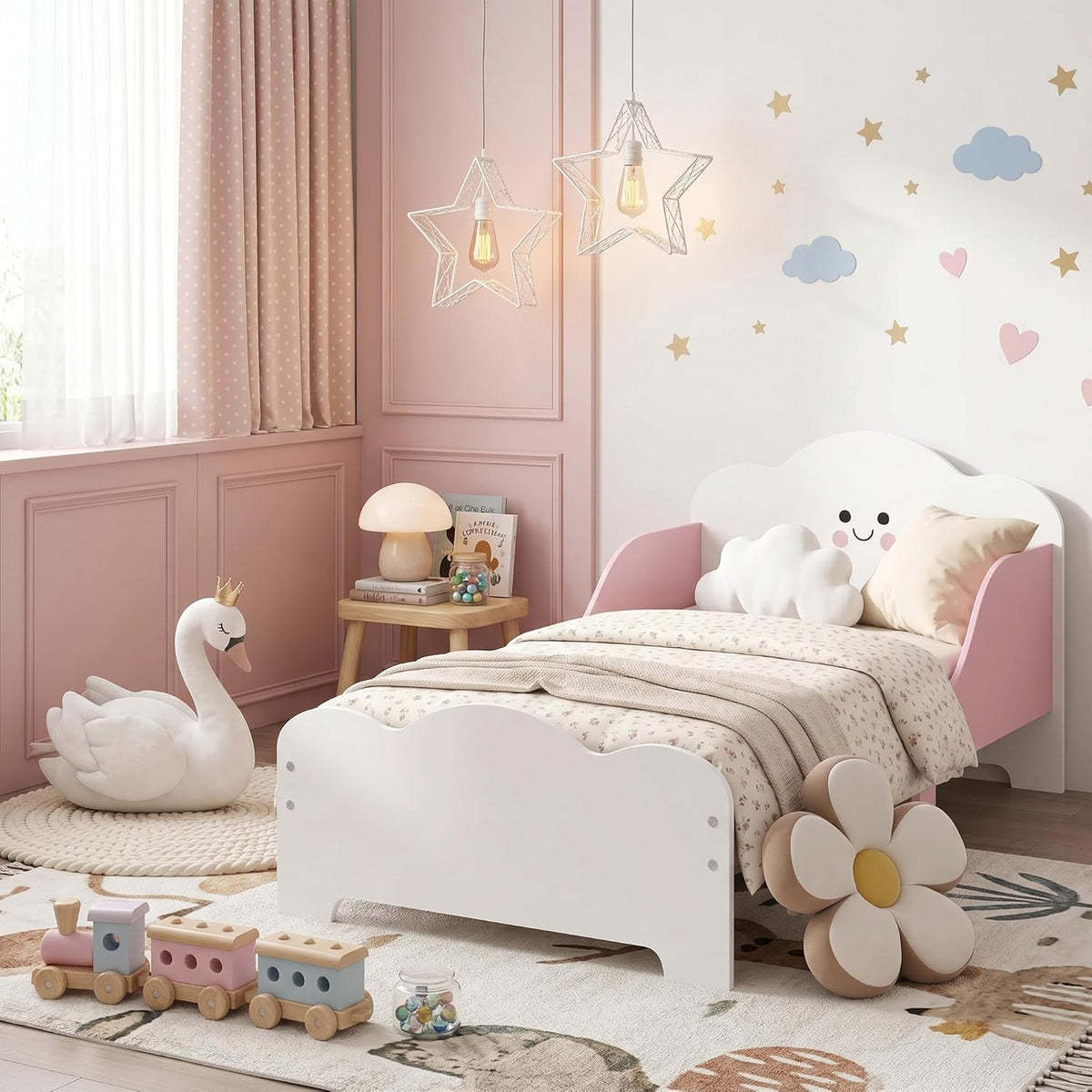 AIYAPLAY Cama Infantil Montessori con Barandillas Altas 70x140 cm Rosa