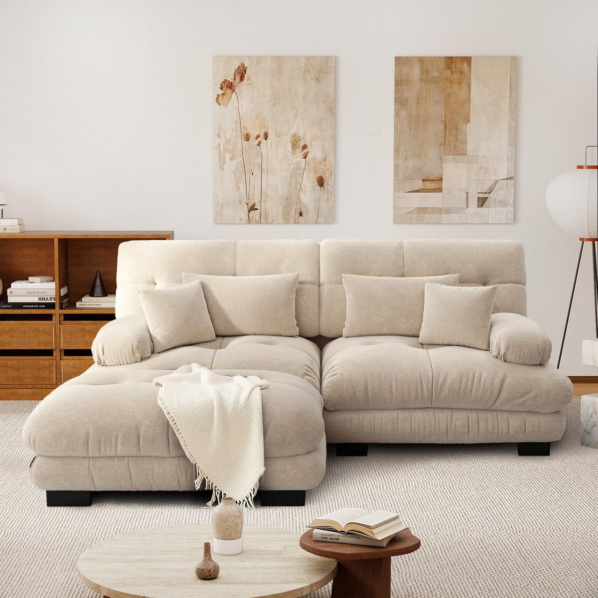 SoarFlash Sofá U Modular de 4 plazas para salón Moderno, sofá Nube de Tela Chenille con reposabrazos, Color Amarillo, 145×406 cm