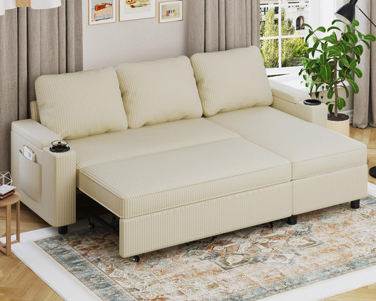 Devoko Sofá Cama L 3 plazas Azul Marino con almacén y portavasos, sofá Convertible Suave para salón y Piso, multifunción con Brazos amplios y Gran almacenaje