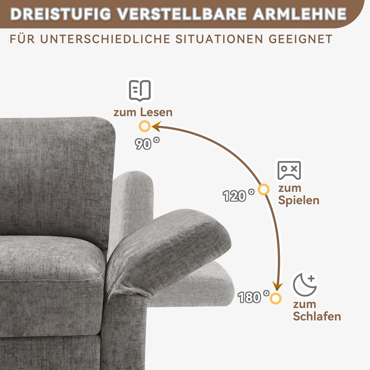 Sofá cama convertible de 3 plazas, sofá esquinero en forma de L con reposapiés, 4 almohadas, reposabrazos ajustables, cómoda tela de chenilla, adecuado para sala de estar, oficina, apartamento