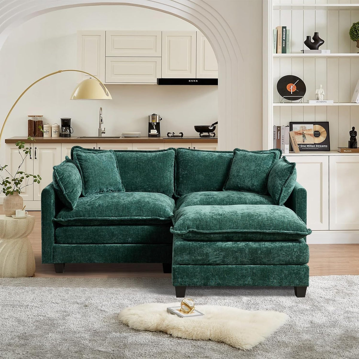 Sofá Modular Modular de 380.0 cm en Forma de L, sofás Convertibles de Gran tamaño, sofá de felpilla de 4 plazas con Asiento Profundo SleeperCloud con Almohadas y 2 otomanas para Sala de