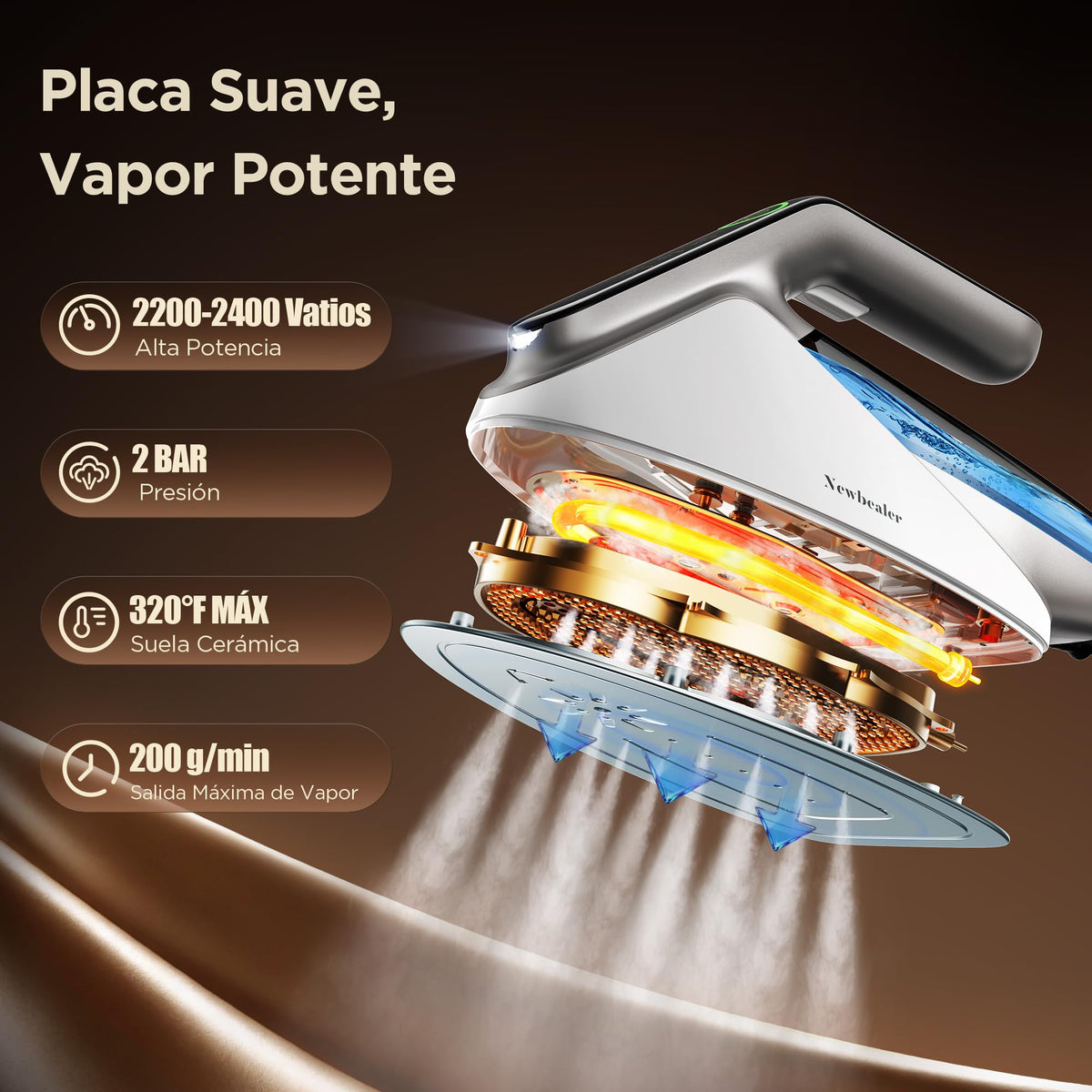 Newbealer Plancha de Vapor 2300W con Turbo Vapor,4 Temperaturas