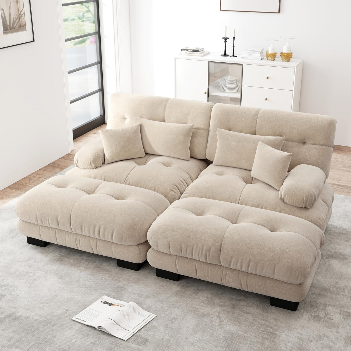 Sofá seccional Cloud en forma de L de 4 plazas con otomana móvil, ciniglia paisaje residencial con asiento profundo y reposabrazos anchos, gran sofá de sala para apartamento