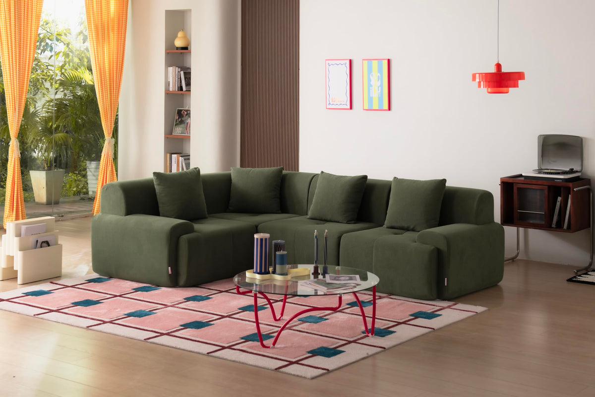 Sofá Modular 3 plazas con Chaise Longue, tapizado en Chenilla, Fundas de Cojines desenfundables (Gris Mineral, 3 plazas con Chaise Longue)