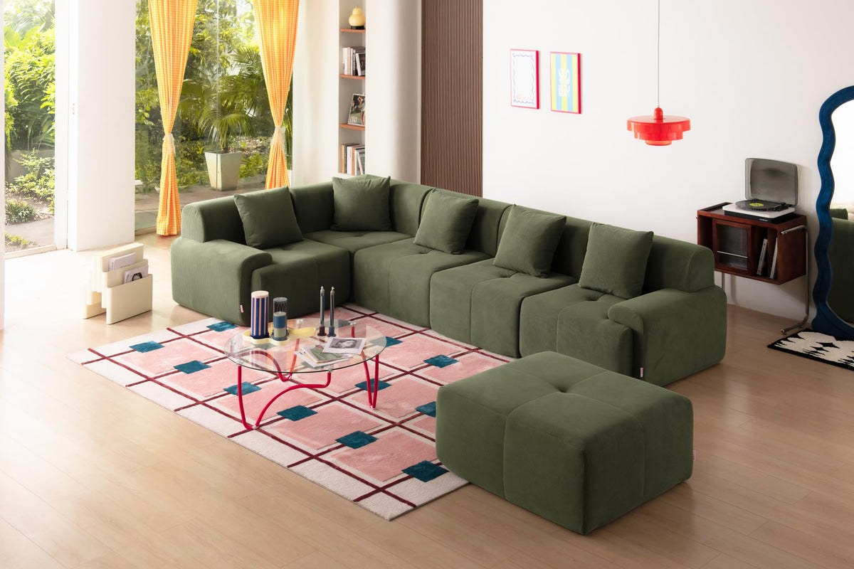 Sofá Modular 3 plazas con Chaise Longue, tapizado en Chenilla, Fundas de Cojines desenfundables (Gris Mineral, 3 plazas con Chaise Longue)
