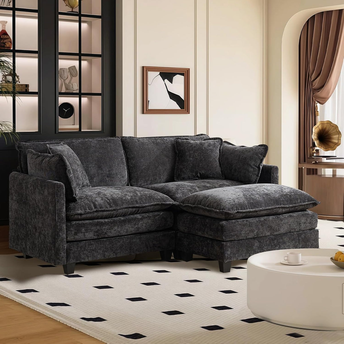 Sofá Modular Modular de 380.0 cm en Forma de L, sofás Convertibles de Gran tamaño, sofá de felpilla de 4 plazas con Asiento Profundo SleeperCloud con Almohadas y 2 otomanas para Sala de