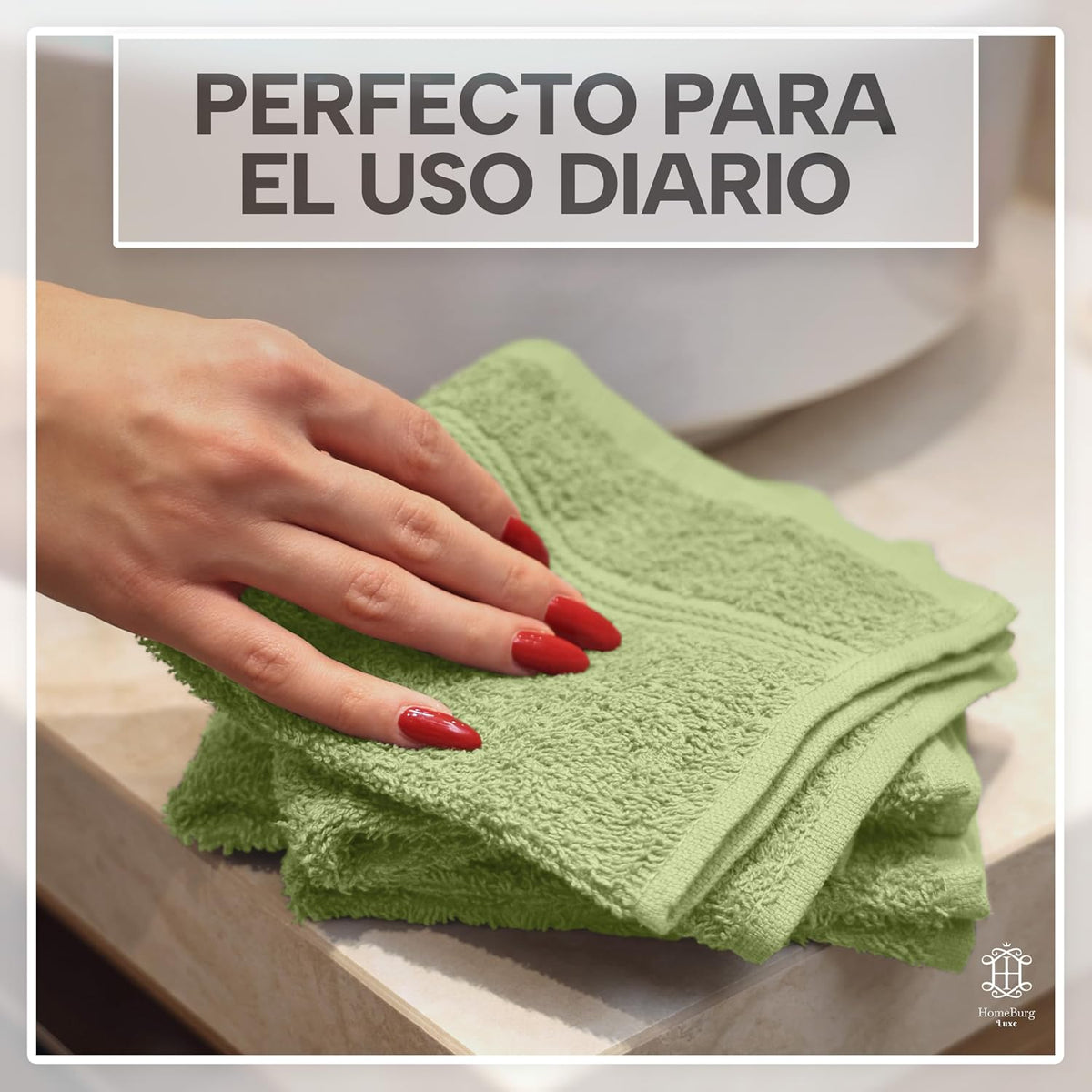 Luxe Set de 12 Toallas de Mano (Gants de Toilette) – 100% Algodón, Suaves & Absorbentes, Fáciles de Mantener, Premium para el Rostro, 30×30 cm, Verde Salvia