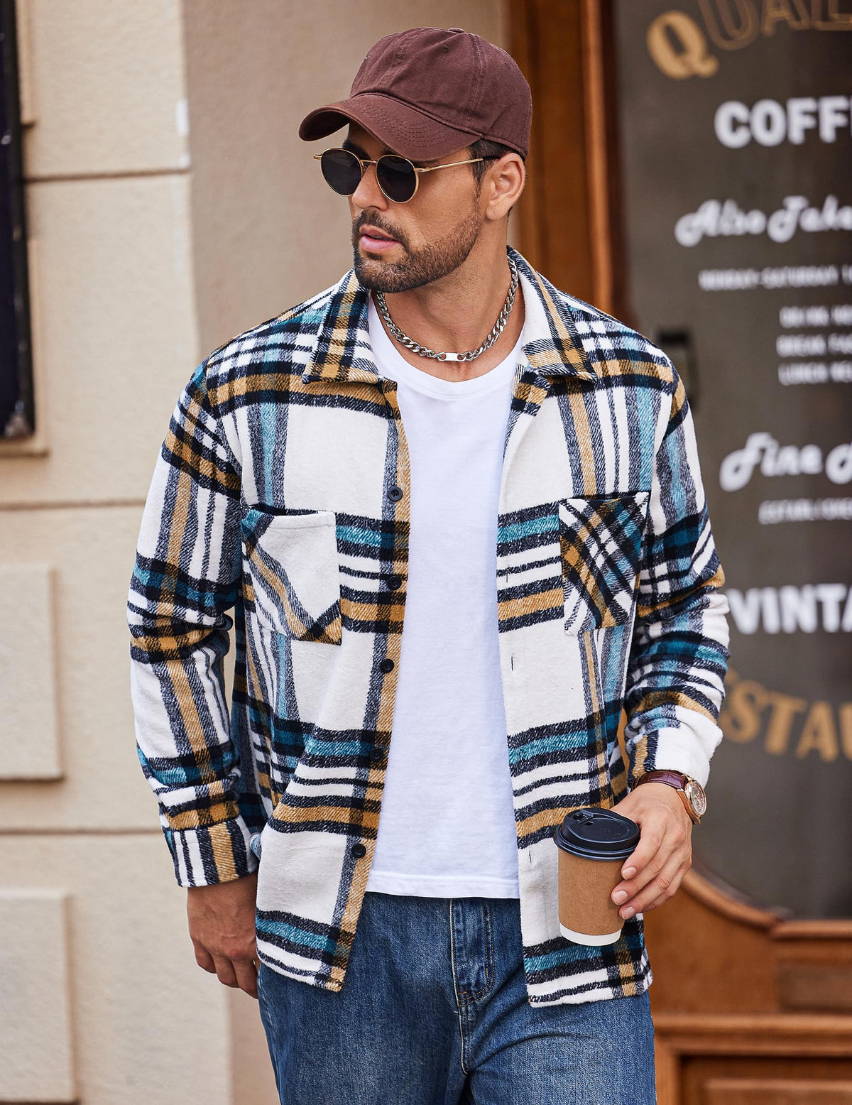 COOFANDY Sobrecamisa Hombre a Cuadros Chaqueta Leñador Casual
