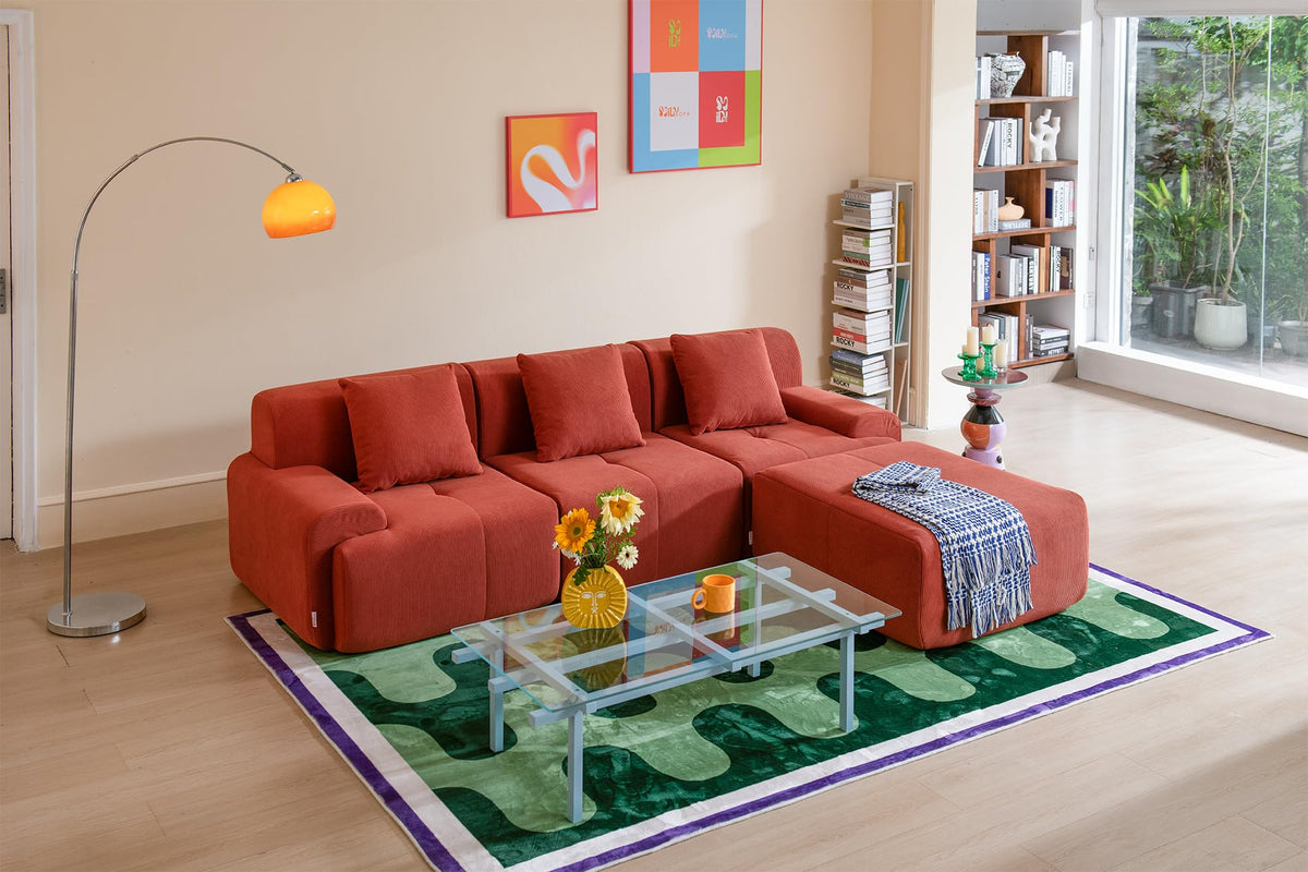 Sofá Modular 3 plazas con Chaise Longue, tapizado en Chenilla, Fundas de Cojines desenfundables (Gris Mineral, 3 plazas con Chaise Longue)