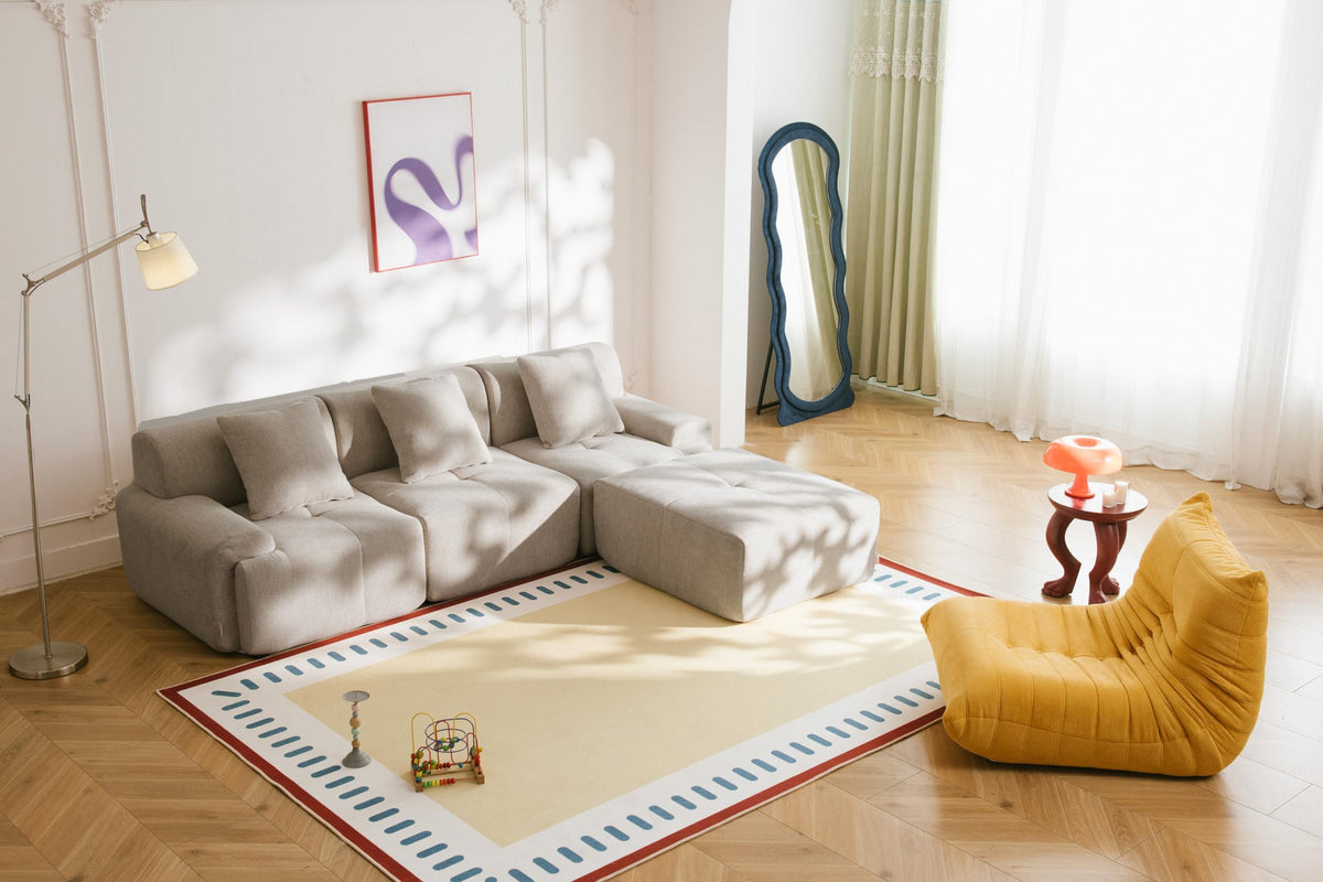 Sofá Modular 3 plazas con Chaise Longue, tapizado en Chenilla, Fundas de Cojines desenfundables (Gris Mineral, 3 plazas con Chaise Longue)