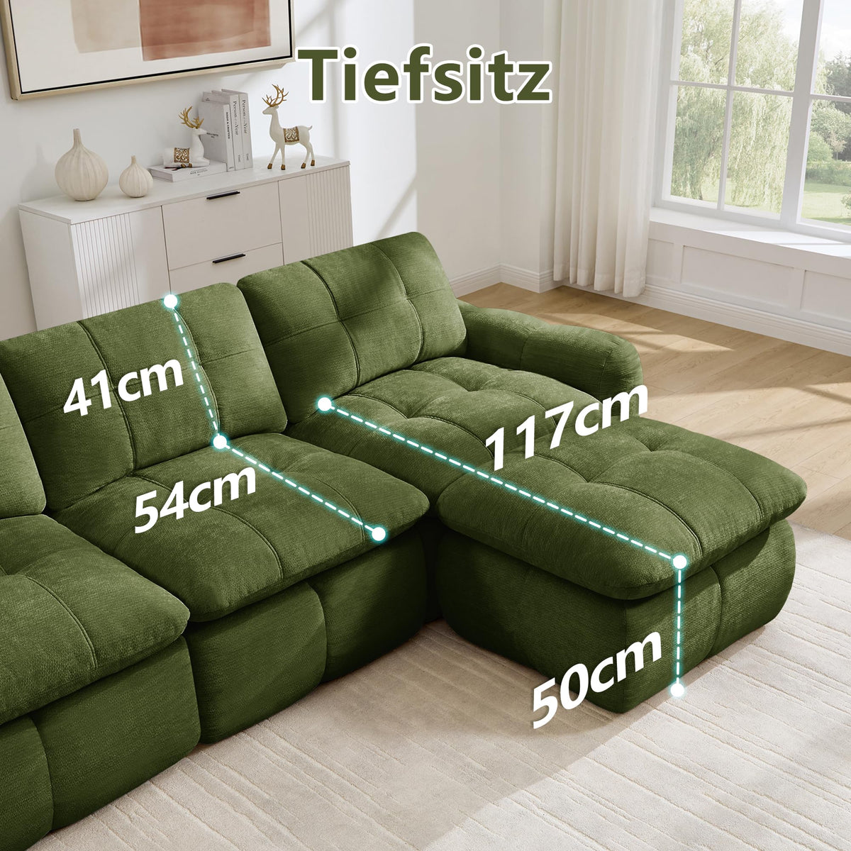 Sofá de 3 plazas con 1 taburete chenilla beige
