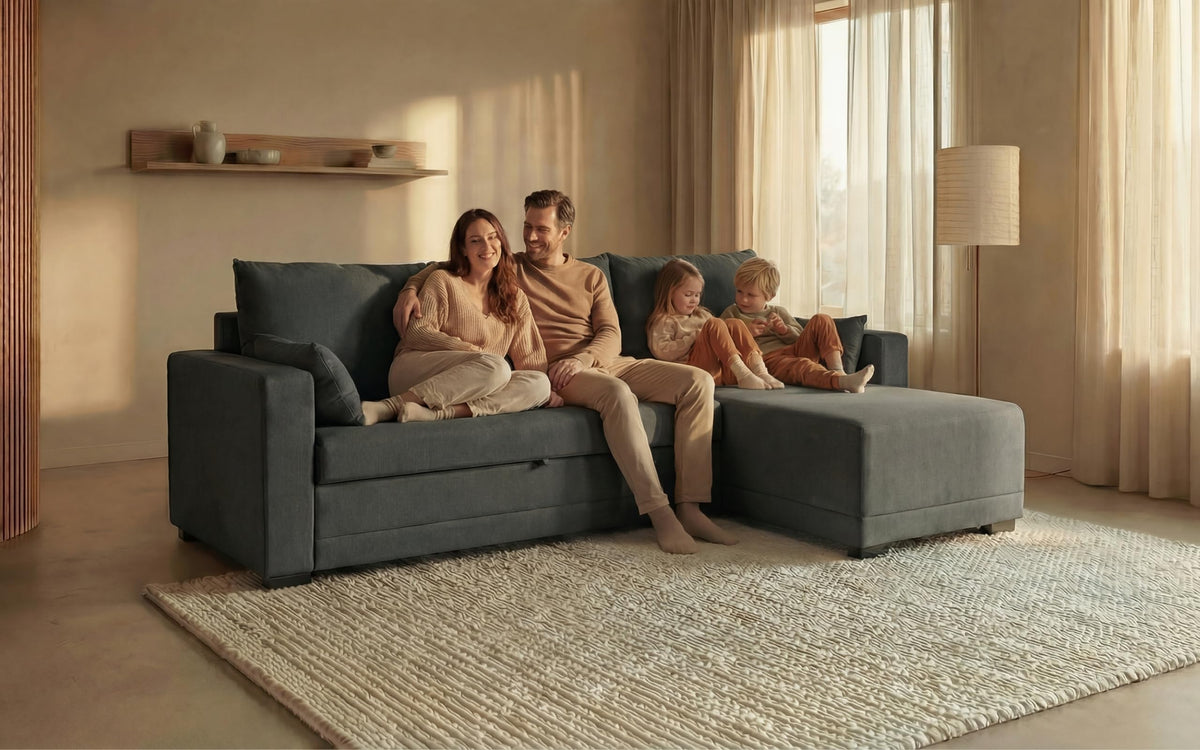 BUDWING Leah Sofá Cama Esquinero 3 Plazas - Chaise Longue Reversible y 2 Cojines Decorativos – Tapizado en Poliéster – Estilo Moderno – 233x124x69 cm – Gris Bicolor