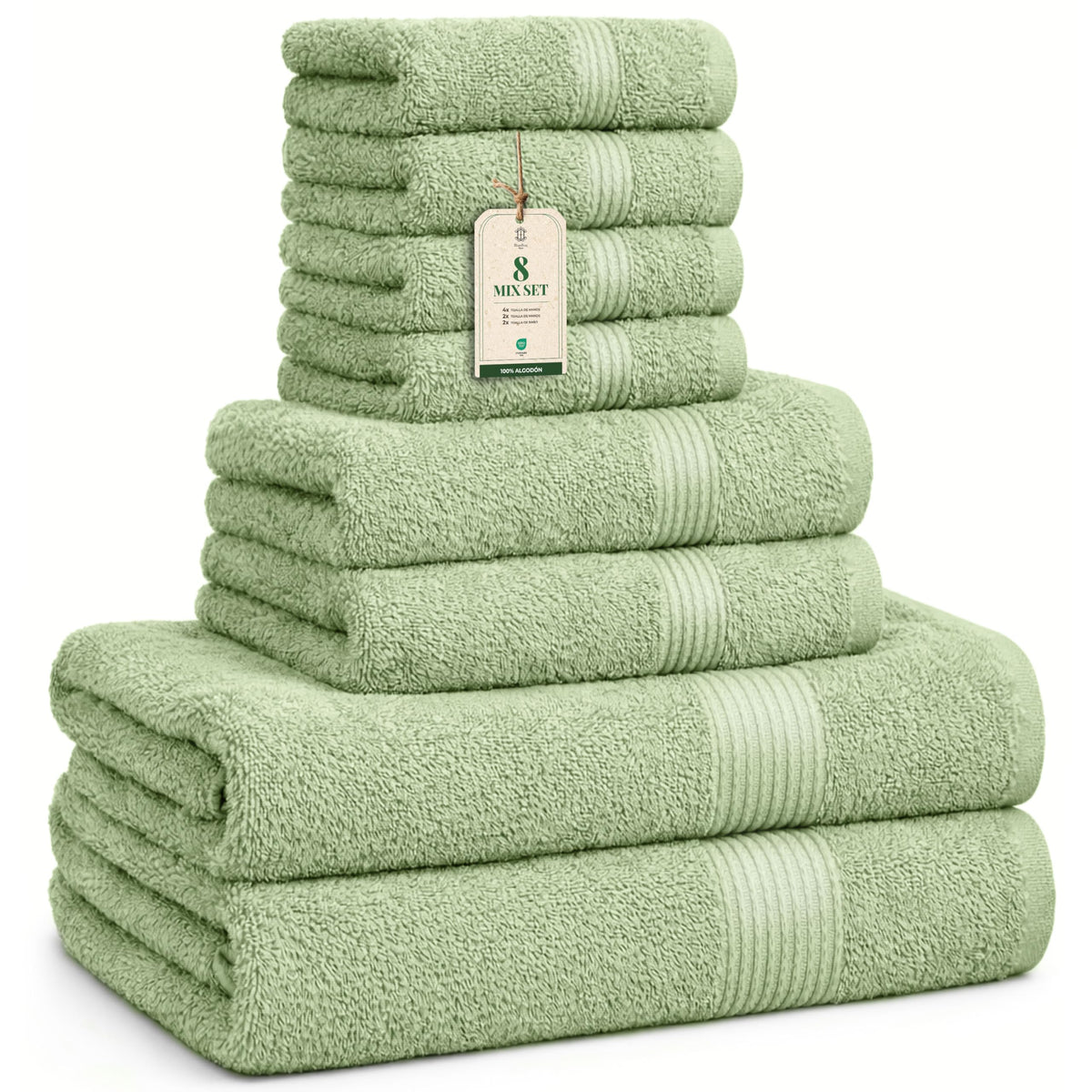 Luxe Set de Toallas 100% Algodón - 8 Piezas, 3 tamaños (30×30, 40×70 y 65×137 cm) - Suaves, absorbentes y de fácil Cuidado, Blanco