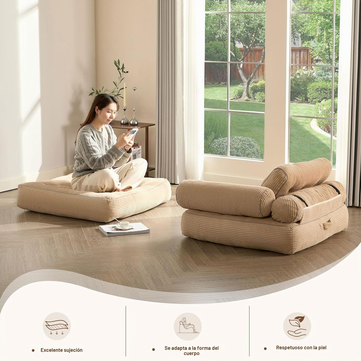 Sofá Convertible 4 en 1, Sofá Cama 1 Plaza, Pana, Negro