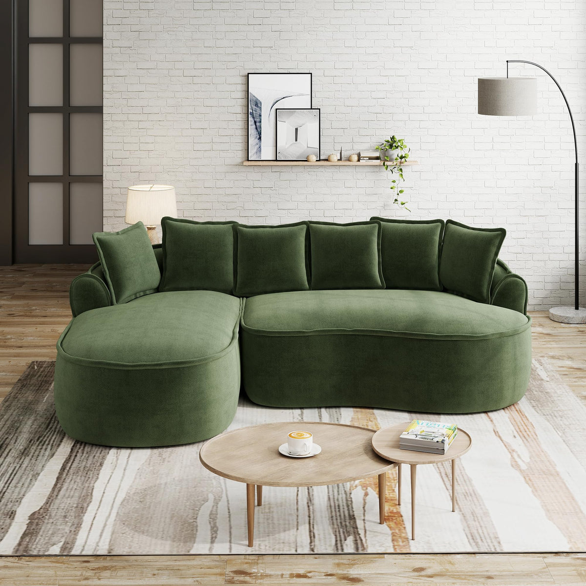 Sofá modular en forma de L sin marco, cómodo sofá de chenilla nube con asiento profundo, chaise longue moderno, extra grande, cojín ideal para salón, color verde