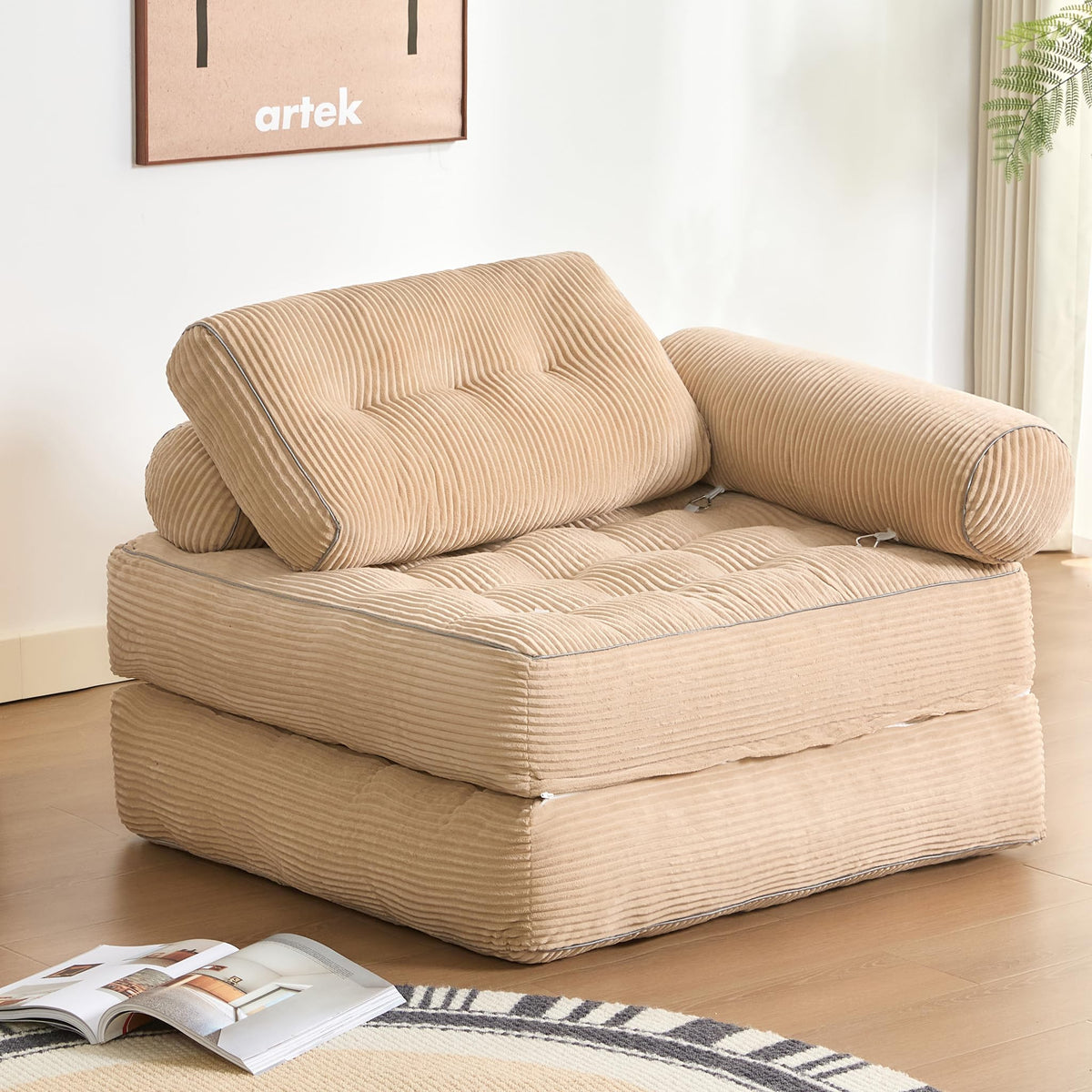 Sofá Convertible 4 en 1, Sofá Cama 1 Plaza, Pana, Negro