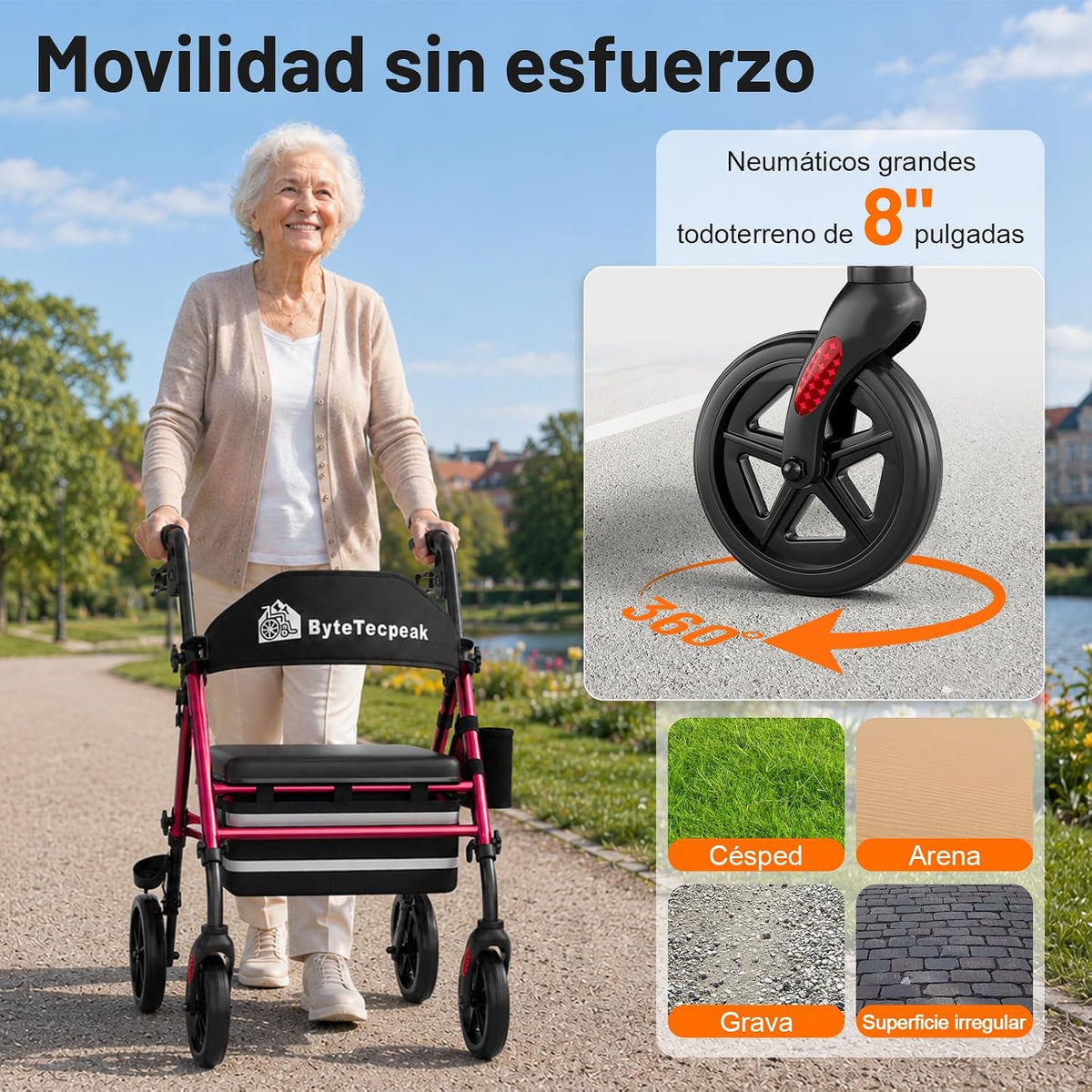 R4 Andador Plegable de 4 Ruedas con Asiento