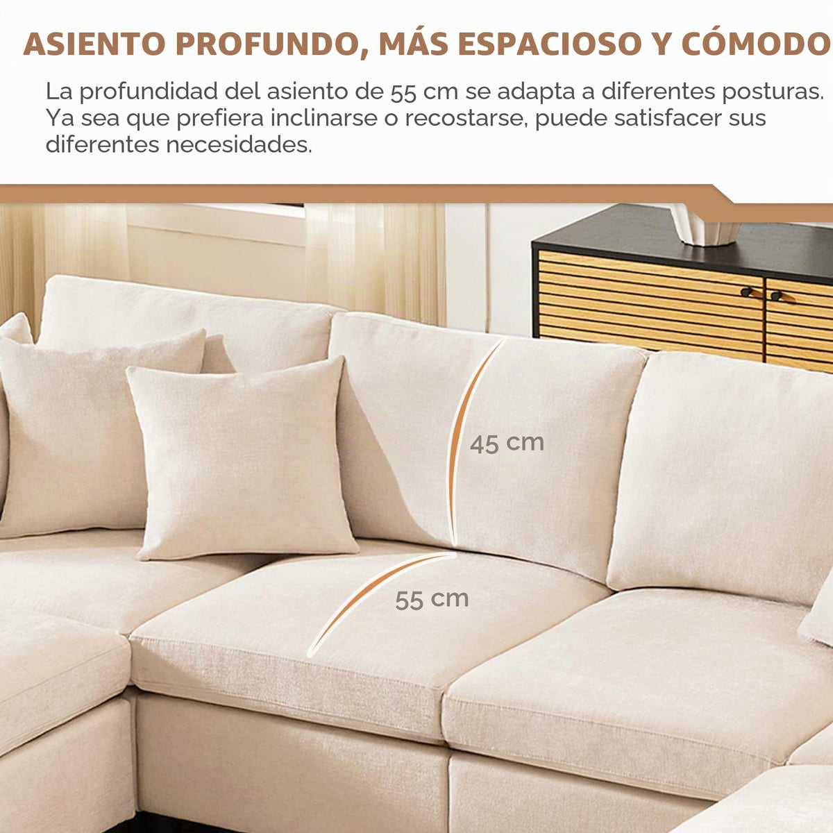 Sapgaks Sofá Seccional en U Moderno,Sofá 4 plazas,Mueble Acolchado de diseño Moderno,Tela de Chenilla (Beige)