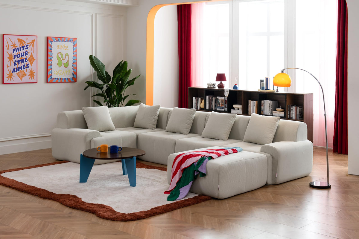 Sofá Modular 3 plazas con Chaise Longue, tapizado en Chenilla, Fundas de Cojines desenfundables (Gris Mineral, 3 plazas con Chaise Longue)