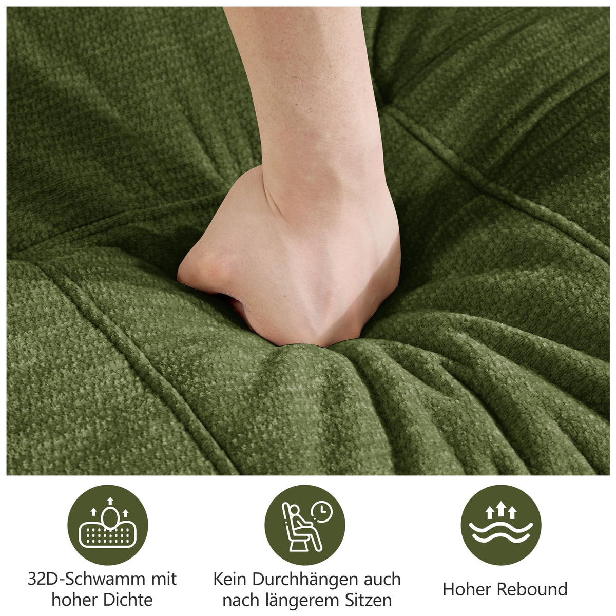 Sofá de 3 plazas con 1 taburete chenilla beige