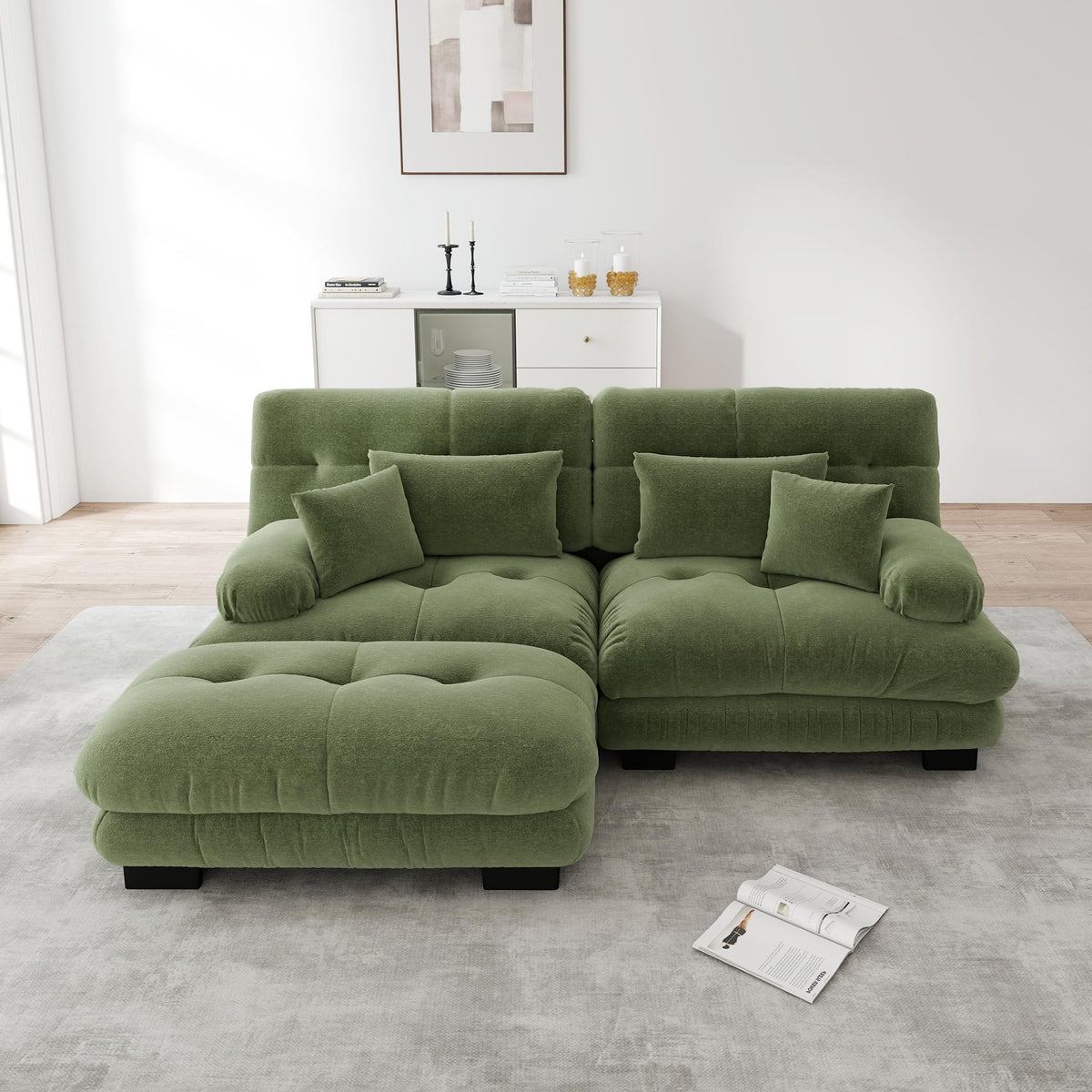 Sofá seccional Cloud en forma de L de 4 plazas con otomana móvil, ciniglia paisaje residencial con asiento profundo y reposabrazos anchos, gran sofá de sala para apartamento