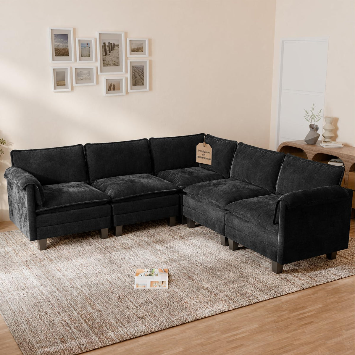 ELUCHANG Sofá Nube Modular 256cm, Sofá de 3 Plazas con Asiento Profundo 62cm, Montaje sin Herramientas, Sofá Moderno de Chenilla para Salón y Habitación, Gris Perla