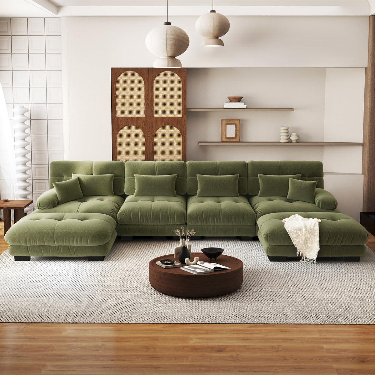 SoarFlash Sofá U Modular de 4 plazas para salón Moderno, sofá Nube de Tela Chenille con reposabrazos, Color Amarillo, 145×406 cm