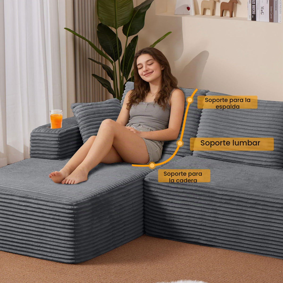 Sofa Modular sofás Comprimidos al vacío, Sofa Cama Chaise Longue 102 inch/261cm Sofá de Suelo Modular sin Estructura con Función de Dormir, Sofá para Salón o Apartamento, Negro