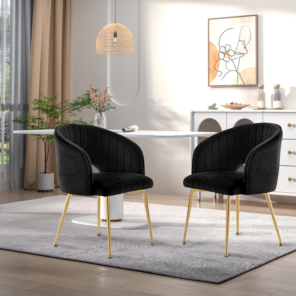 Juego de 6 sillas de comedor de terciopelo, sillas tapizadas con reposabrazos, patas doradas, sillas de cocina, para salón, dormitorio, oficina (6, blanco crema)