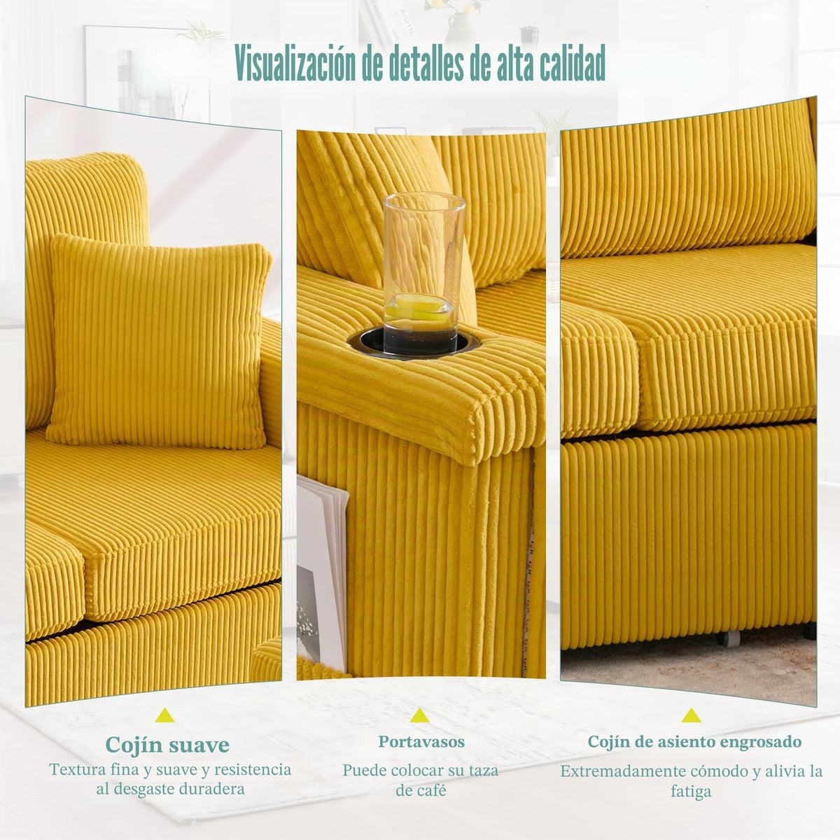 Lubvtti Sofá cama de 3 plazas moderno con función de cama, con espacio de almacenamiento, cargador USB, reposabrazos portaobjetos y 2 cojines, sofá de esquina en L, sofá de 3 plazas, chenilla (C-gris)