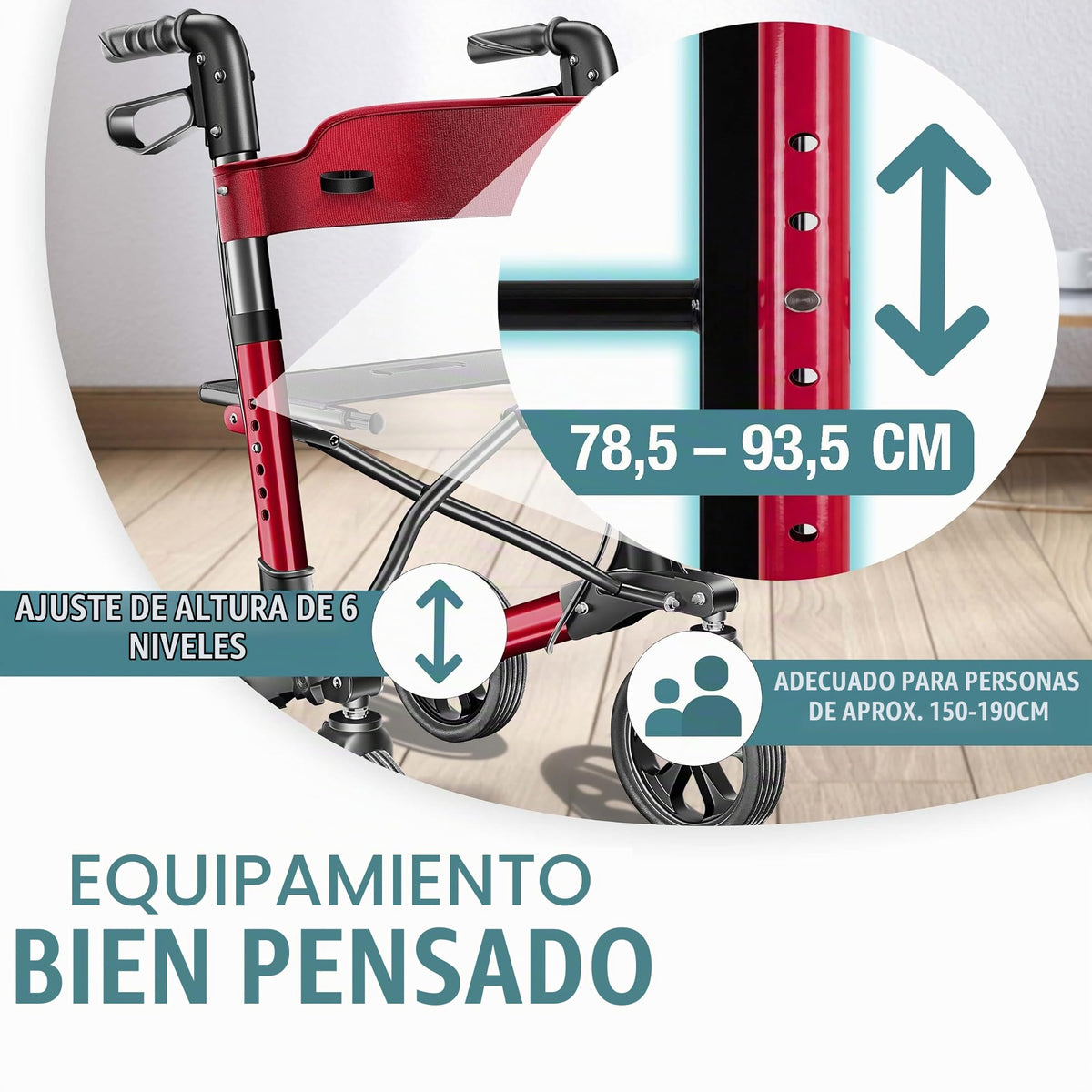 KESSER® Andador plegable con asiento y respaldo, 4 Ruedas/Frenos/Saco de Compra y Porta Bastón, Altura Ajustable 82-94cm, Andador, Carro, Rollator para Ancianos Gris