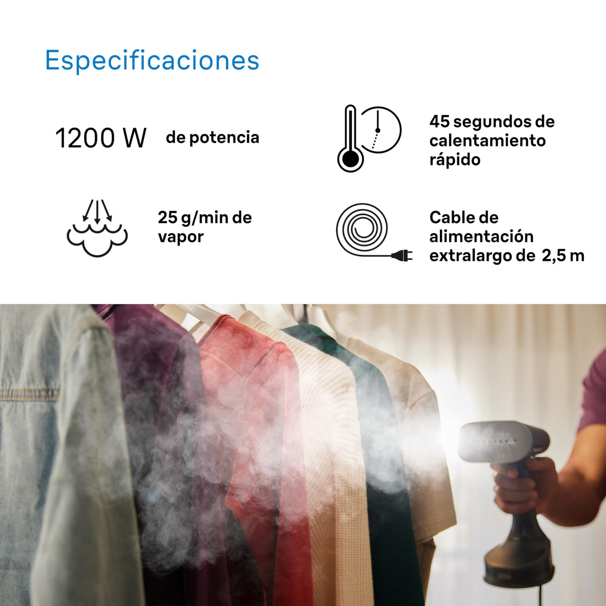Braun QuickStyle 5 GS5011PU, Plancha Vertical con Doble Placa FreeGlide 3D, Steamer Vertical con Calentamiento Rápido, Vapor 22 g/min, Capacidad 150 ml, 1200W, Blanco/Violeta