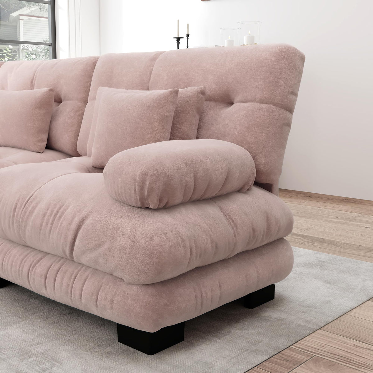 Sofá seccional Cloud en forma de L de 4 plazas con otomana móvil, ciniglia paisaje residencial con asiento profundo y reposabrazos anchos, gran sofá de sala para apartamento