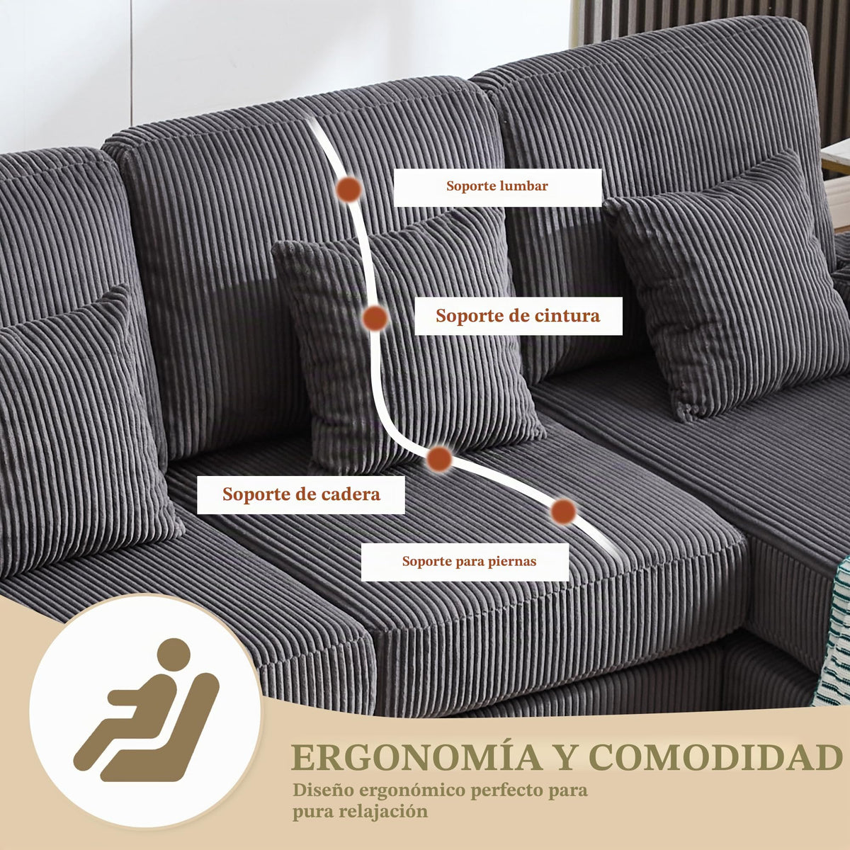 Sapgaks Sofá Seccional en U Moderno,Sofá 4 plazas,Mueble Acolchado de diseño Moderno,Tela de Chenilla (Beige)