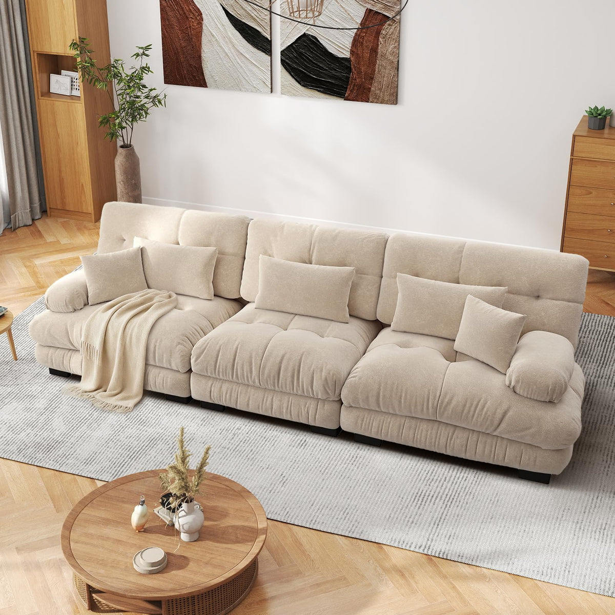 SoarFlash Sofá U Modular de 4 plazas para salón Moderno, sofá Nube de Tela Chenille con reposabrazos, Color Amarillo, 145×406 cm