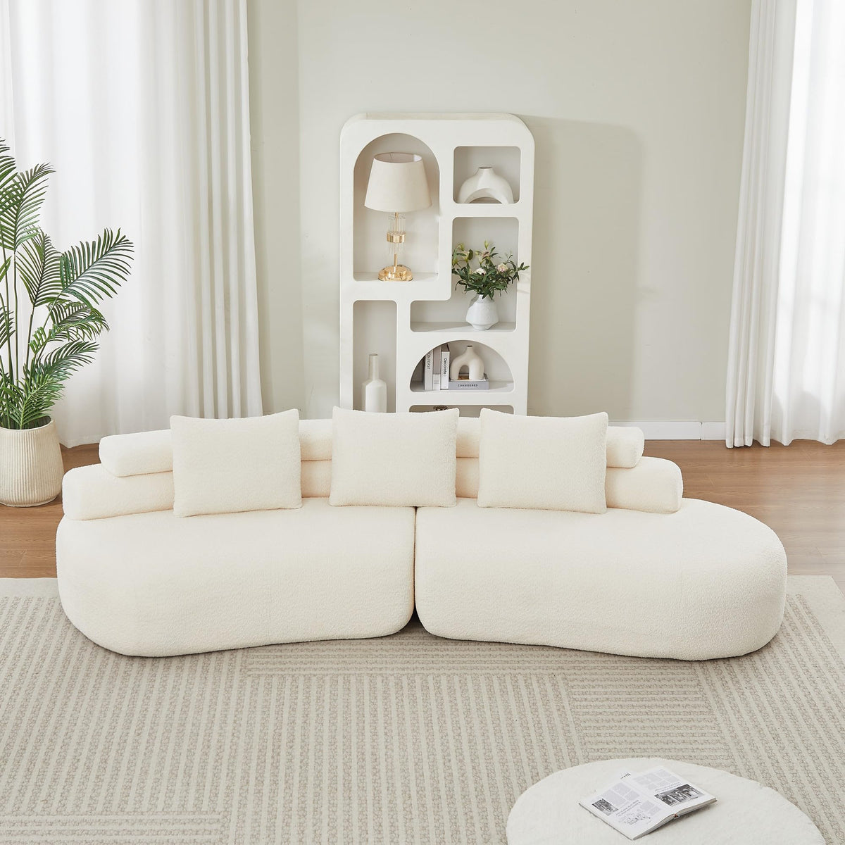 Bladez Sofá modular de 4 plazas chenilla sofá curvado en la nube gris