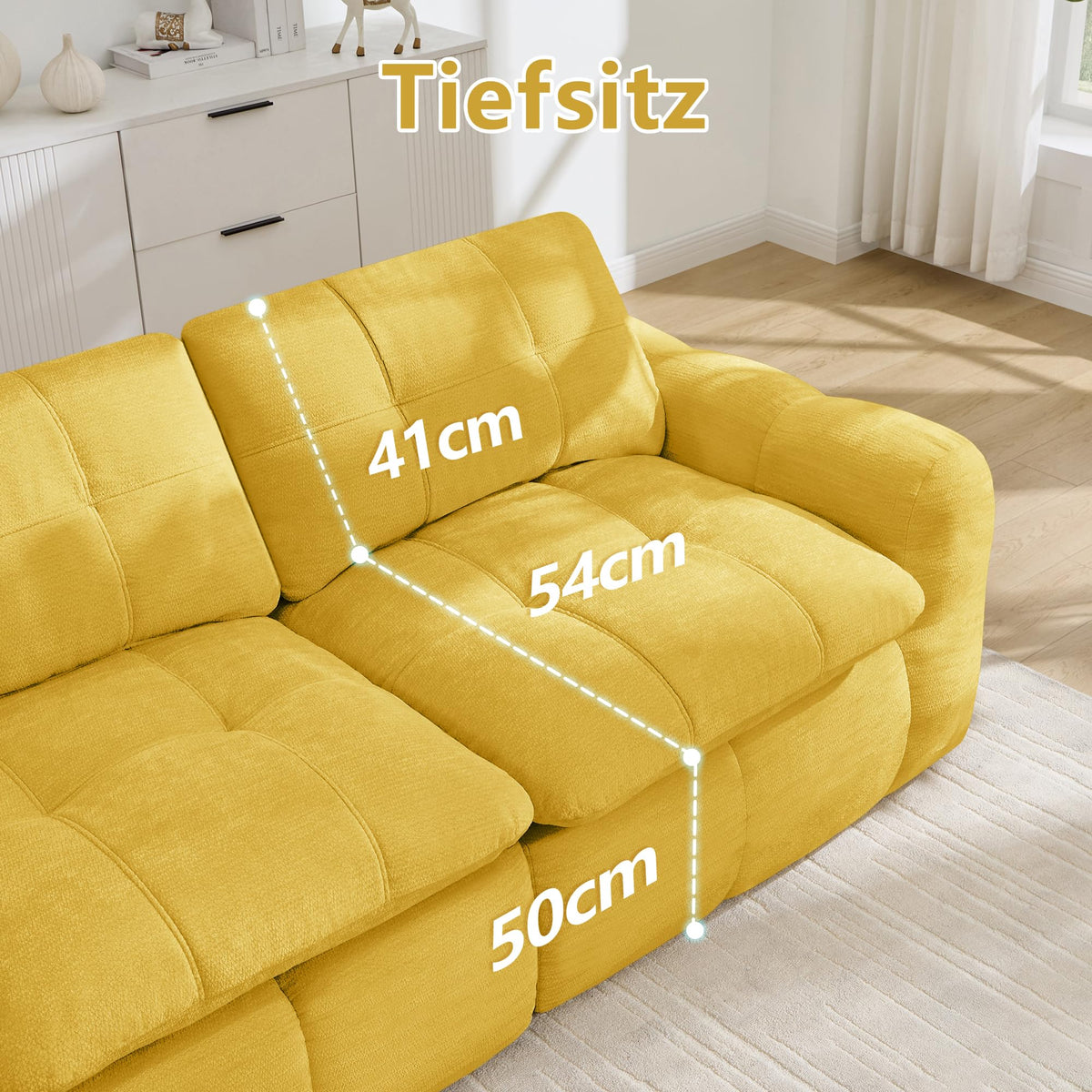Sofá de 3 plazas con 1 taburete chenilla beige